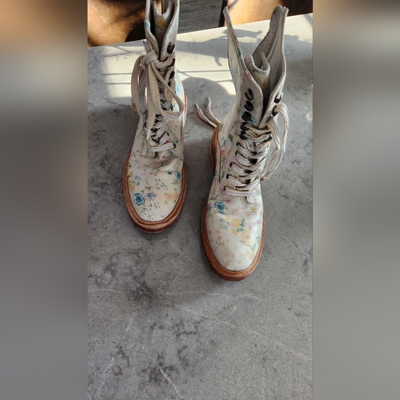 Free People Floral Combat Boots - Cream and Blue - Picture 9 of 16